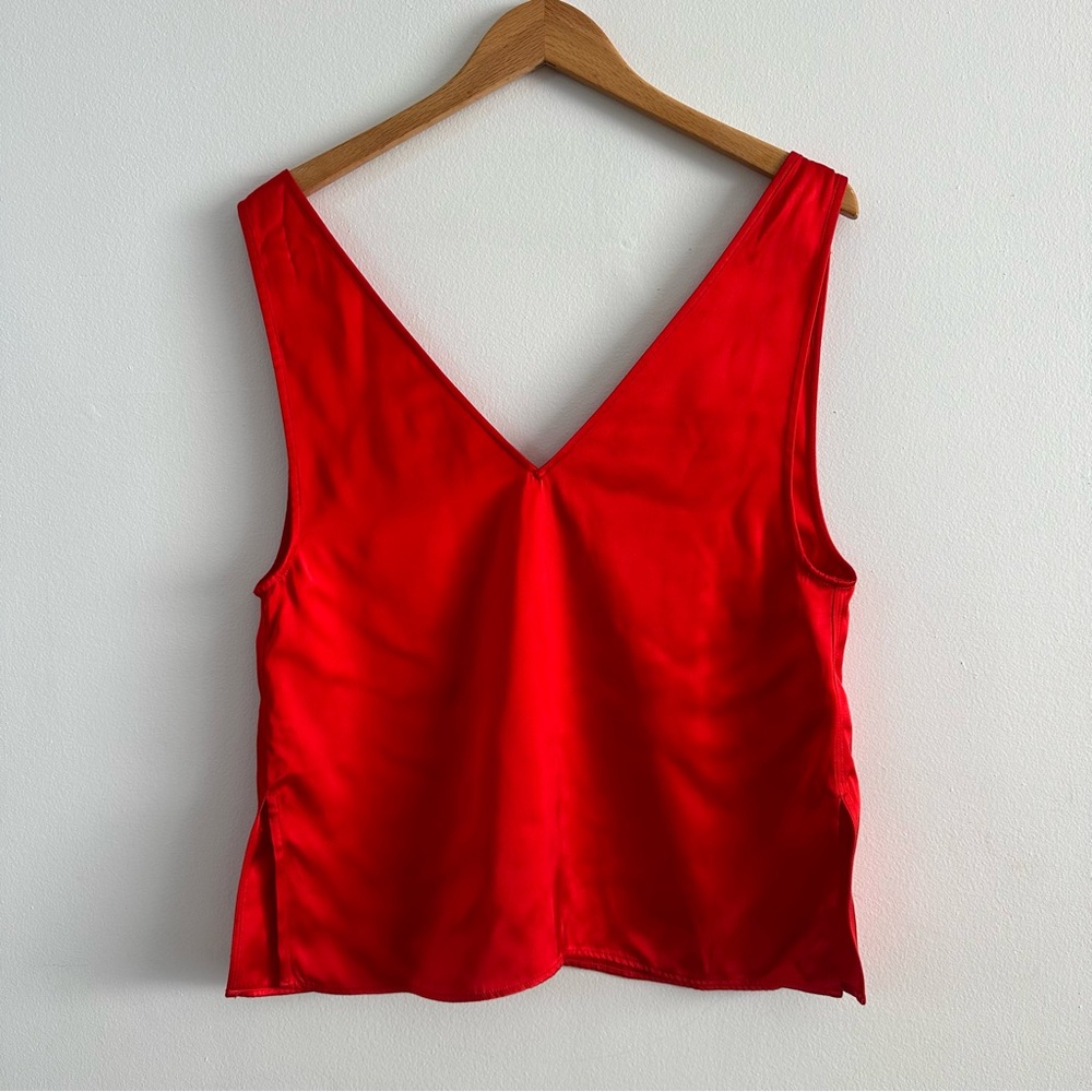 STINE GOYA Red Satin V-Neck Tank Top